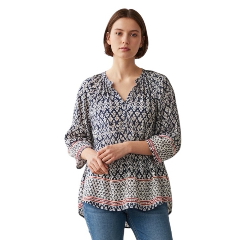 🇺🇸Beach Lunch Lounge Navy and White Patterned Women's Top 3/4 Sleeve